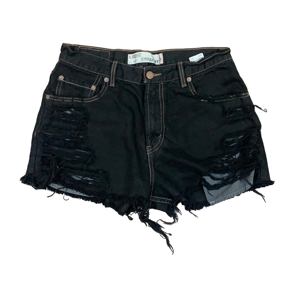 Levi’s 569 Hi-Waist Black Distressed Loose Cutoff Jean Shorts